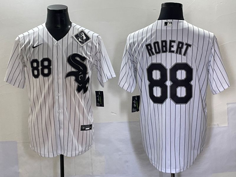 Men 2025 Chicago White Sox 88 Robert White Stripe Game Nike MLB Jersey style 7031